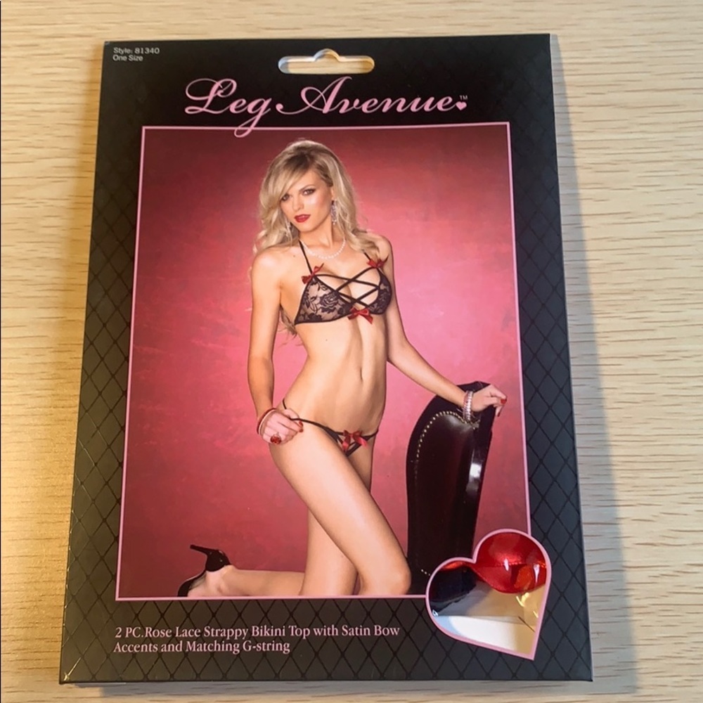 NWT - Leg Avenue: Rose Lace Strappy Lingerie Set - Picture 3 of 3